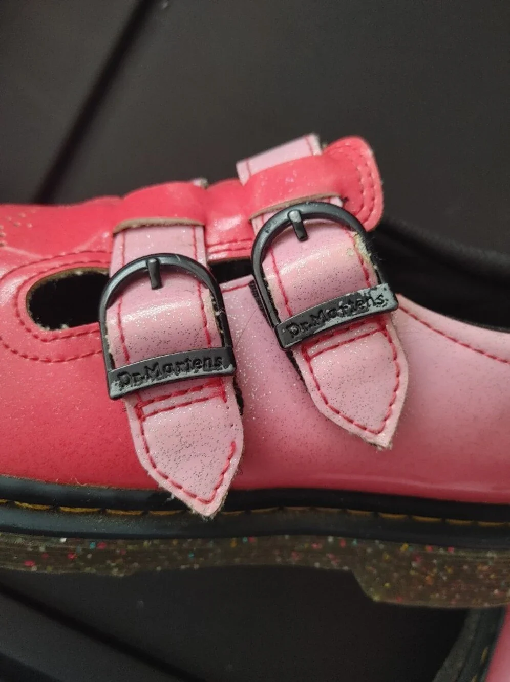 Dr. Martens Mary Jane Junior 8065 Pink Gradient Glitter Leather Mary Jane Shoe